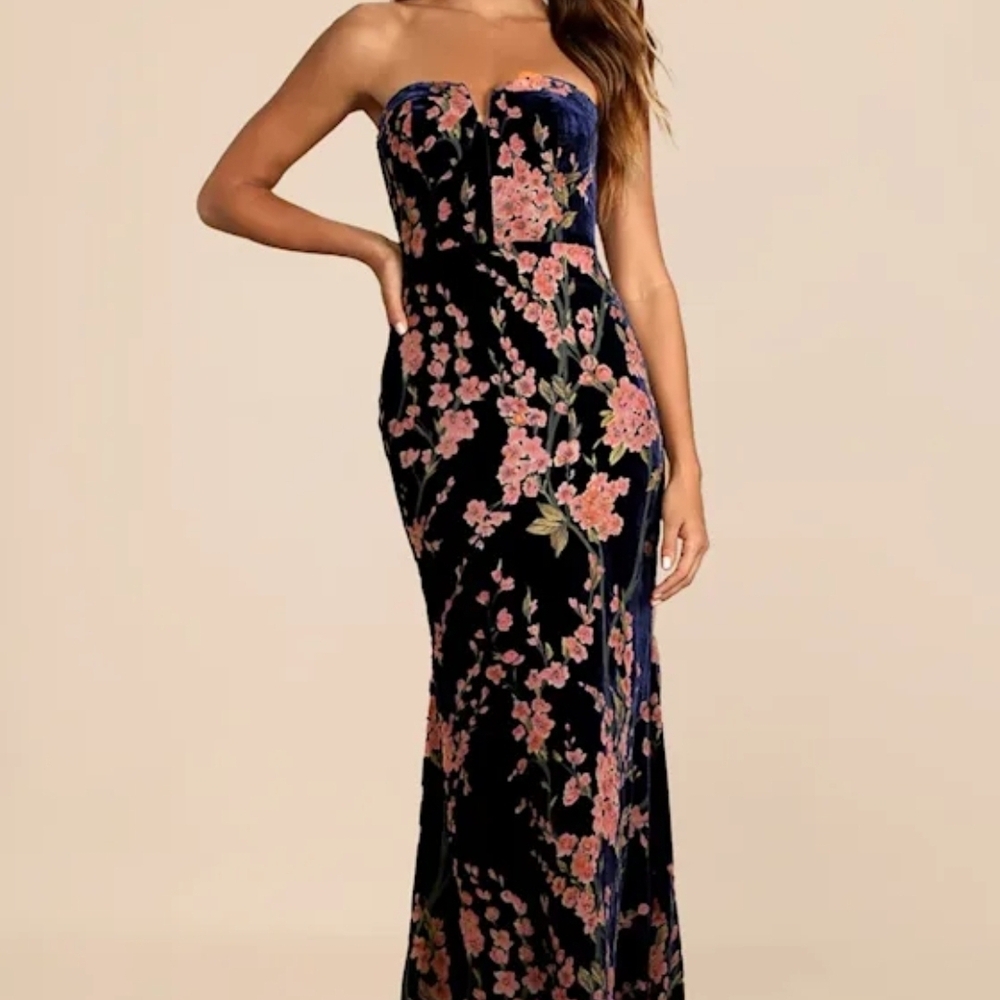 Floral Strapless Evening Gown